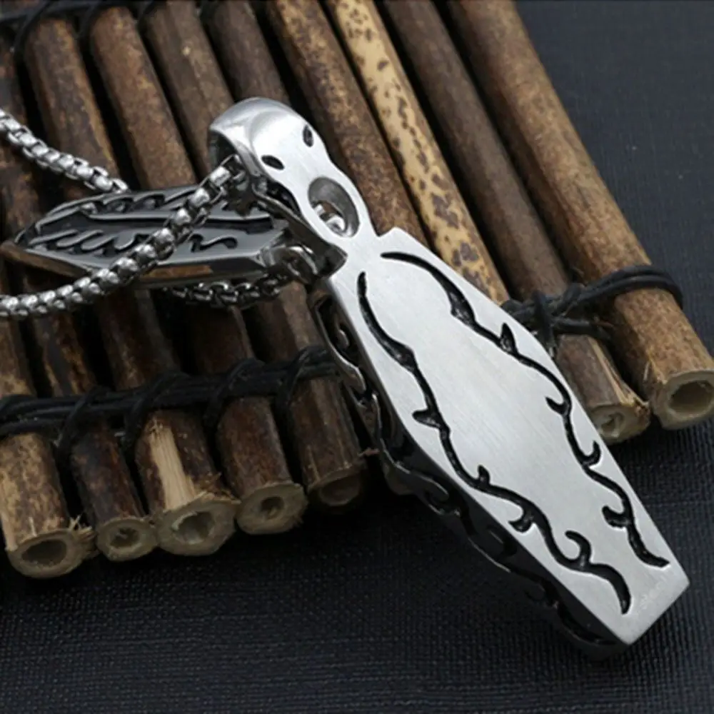Stainless Steel Men Human Skeleton Coffin Steampunk Necklace Chain Cross Pendant
