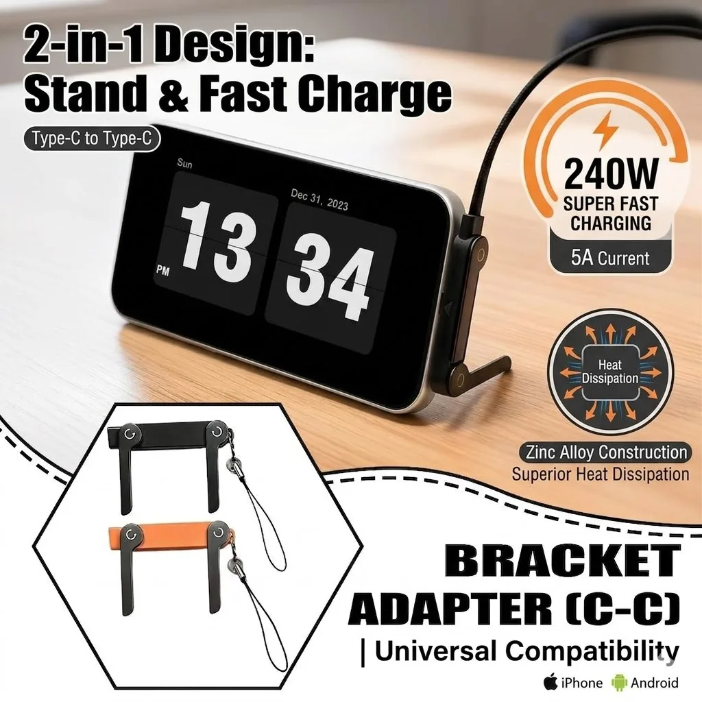 240W Super Fast Charge Type-C Adapter Mini Phone Holder Zinc Alloy 5A USB-C Data Sync Charging Converter for Samsung iPhone