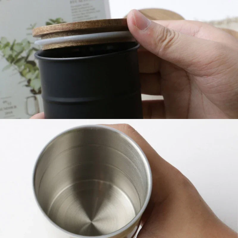 304 Stainless Steel Sealed Can with Wooden Lid Coffee Bean Tea Canister Snack Dried Fruit Storage Jar Food Storage Pot Container