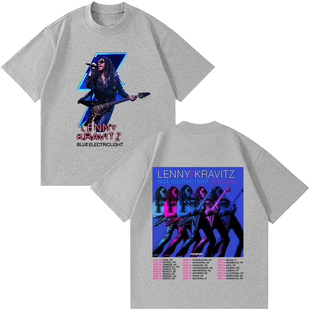 Summer Lenny Kravitz Blue Electro-optic Tour Merch T-shirt Men's Women's Retro Cotton Short-sleeved Casual T-shirt Street Wear