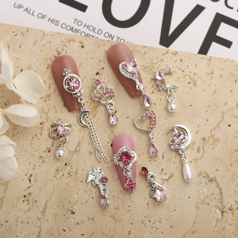 

10pcs Explosive Flash New Nail Alloy Tassel Powder Diamond Bow Knot Super Flash Butterfly Pendant Nail Love Cross Accessories