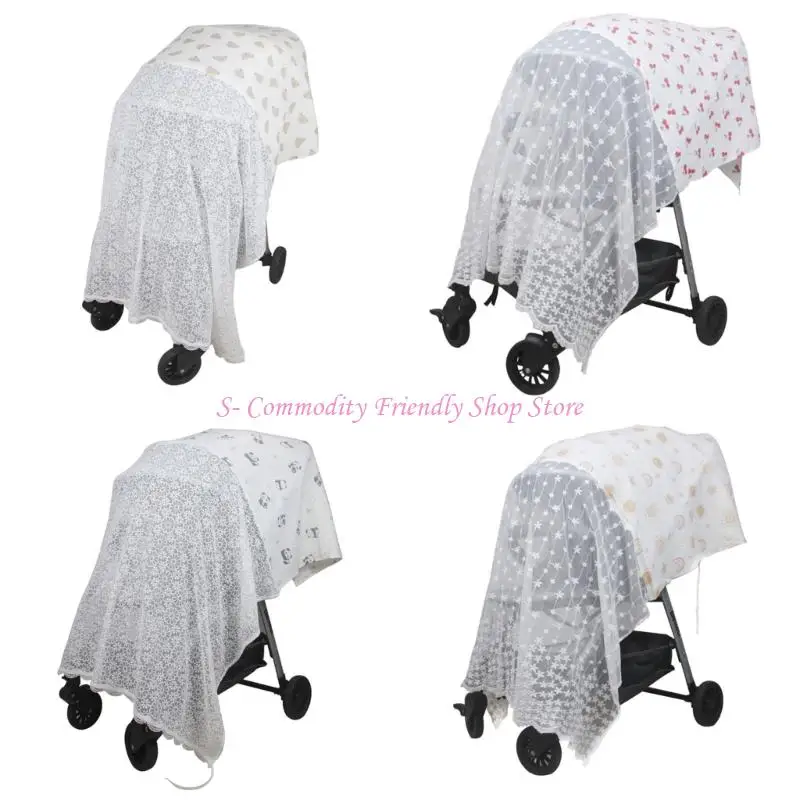 

85AE Embroidered Strollers Cover Feature Mesh Sun Blocking Full Enclosure Design