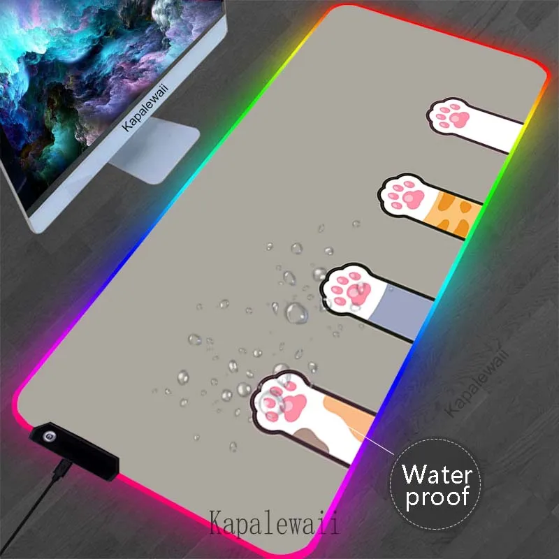 

RGB Cute Cute Cat Paw Extended Mousepad Gaming Speed Keyboard Pad Waterproof Desk Mat Office Mouse Pad Tapis de Souris 900x400mm