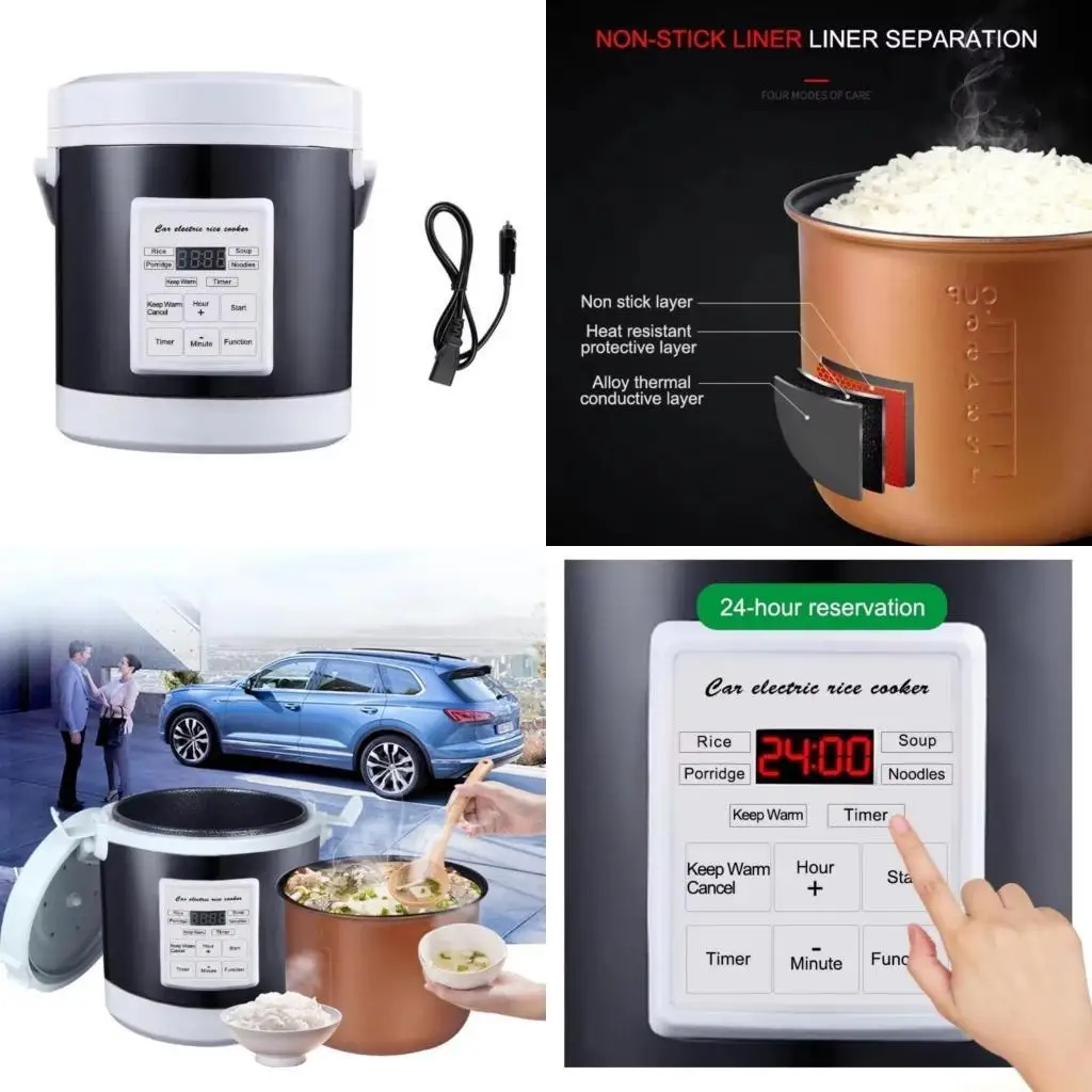 D0AB Portable 12V/24V Quick Heating Rice Cooker Rice Cooking Appliance Car Rice Cooker Suitable for Vehicle and Household Use