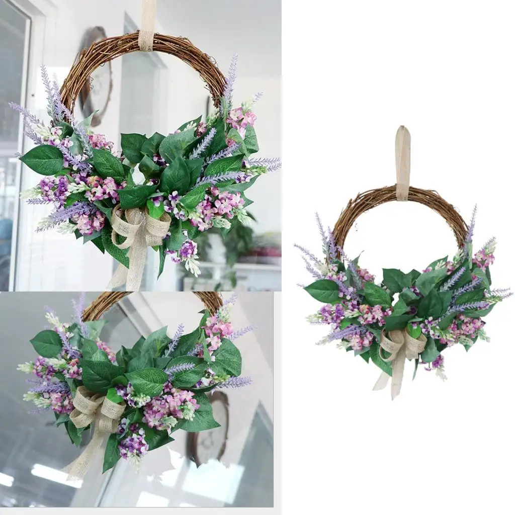 14” Artificial Flower Wreath Spring Wreath for Home Wall Decor (Lavender Wreath)