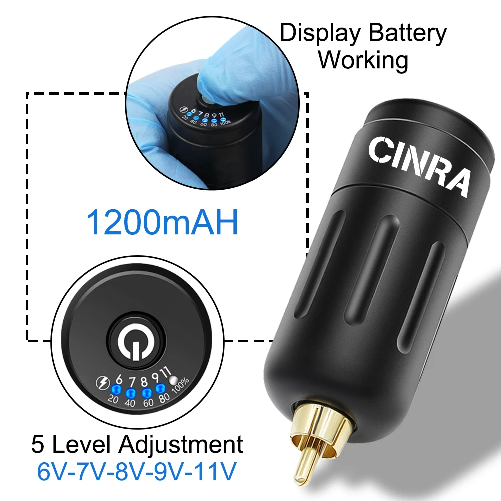 Mini Wireless Tattoo Power Supply RCA Connector 1200mAh Tattoo Machine Rechargable Battery for Makeup Tattoo Kit Supply