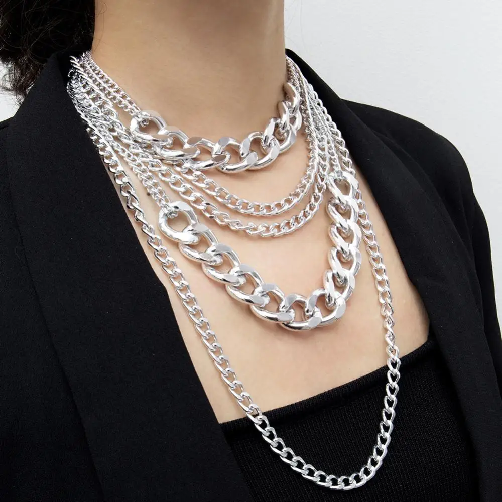 Punk Women Multi-layer Chain Statement Necklace Rock Hip-hop Jewelry Wedding Christmas Gifts