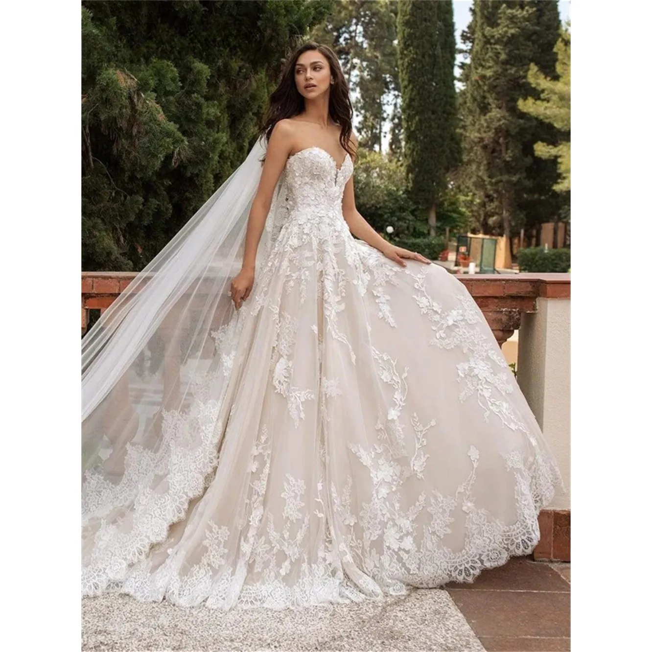 

Romantic Tulle A Line Wedding Dresses For Woman Flower Appliqued Bride Sweetheart Bridal Gown Vestidos De Novia