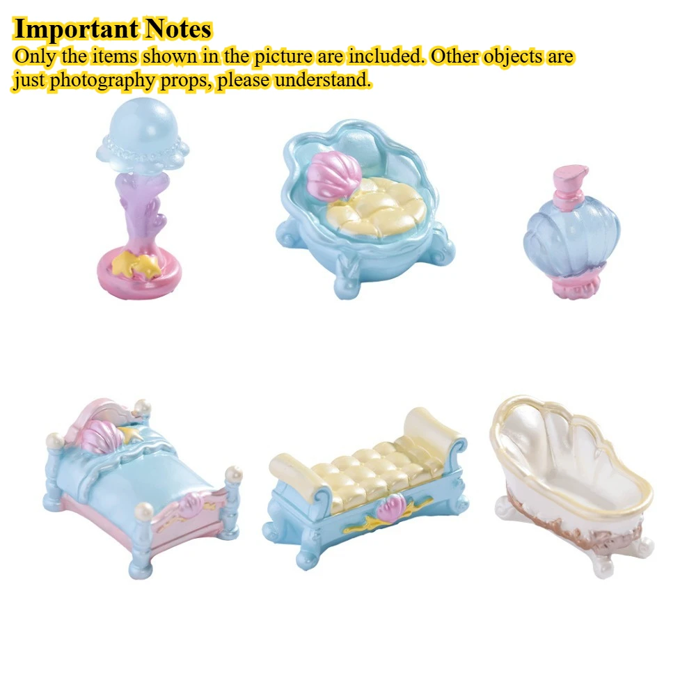 6PCS Cute Mermaid Miniature Furniture Set Resin Dollhouse Accessories DIY Micro Landscape for Dollhouse and Fairy Garden Decor