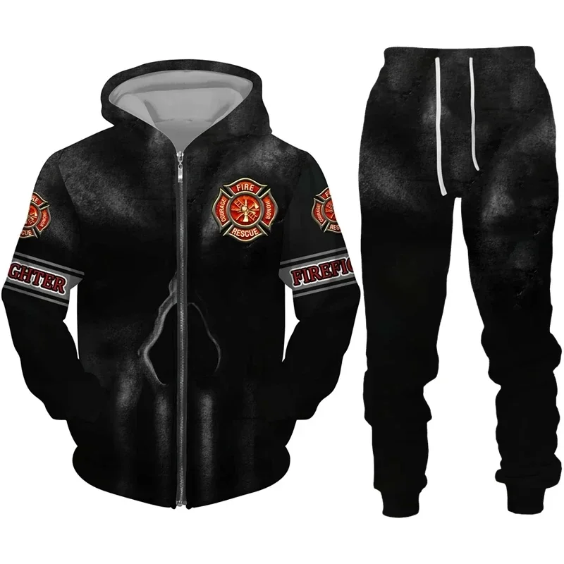 Firefighter 3D Printing Men Hoodies/Zipper Sweatshirt/Pants/Set Fireman Uniform Cosplay Costume Streetwear Clothing High-quality