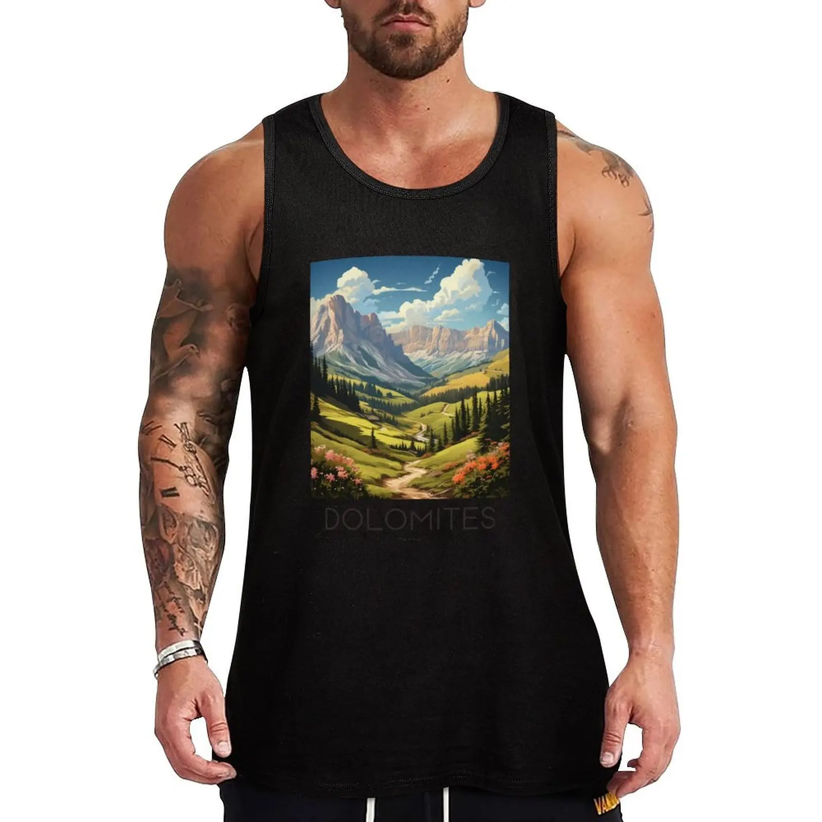 

A Vintage Travel Illustration of Dolomites - Italy Tank Top Running Athletic Tank Top Moisture Wicking Sleeveless
