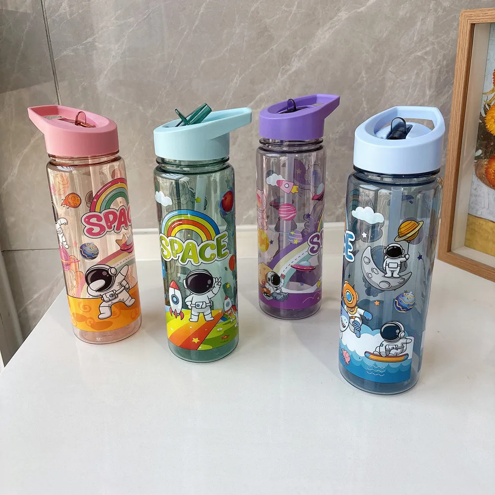 750ml cartoon Cup Water Bottle For Kids Water Sippy Cup With Straw Leakproof Plastic Water Bottles Summer Kids Water Cup Gift