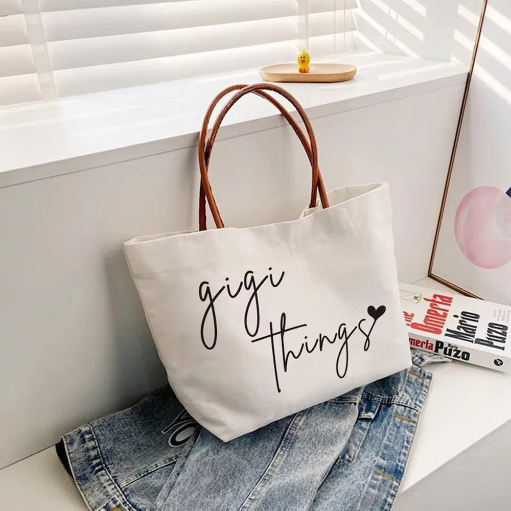 Smart Canvas Tote Bag Custom Grandma Things Text Print Practical Parent Users Daily Outing Daily Sundry Arrangement Gift