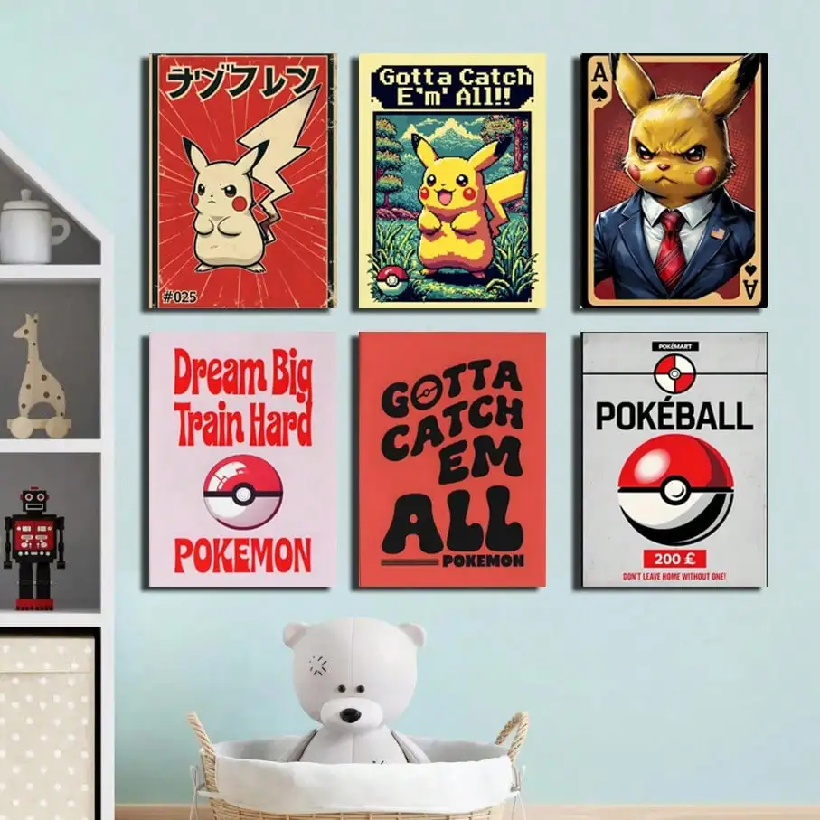 

Периферийные устройства японского аниме, винтажный постер с покемонами, Пикачу, настенная живопись на холсте, современная комната, украшение, картина, подарки