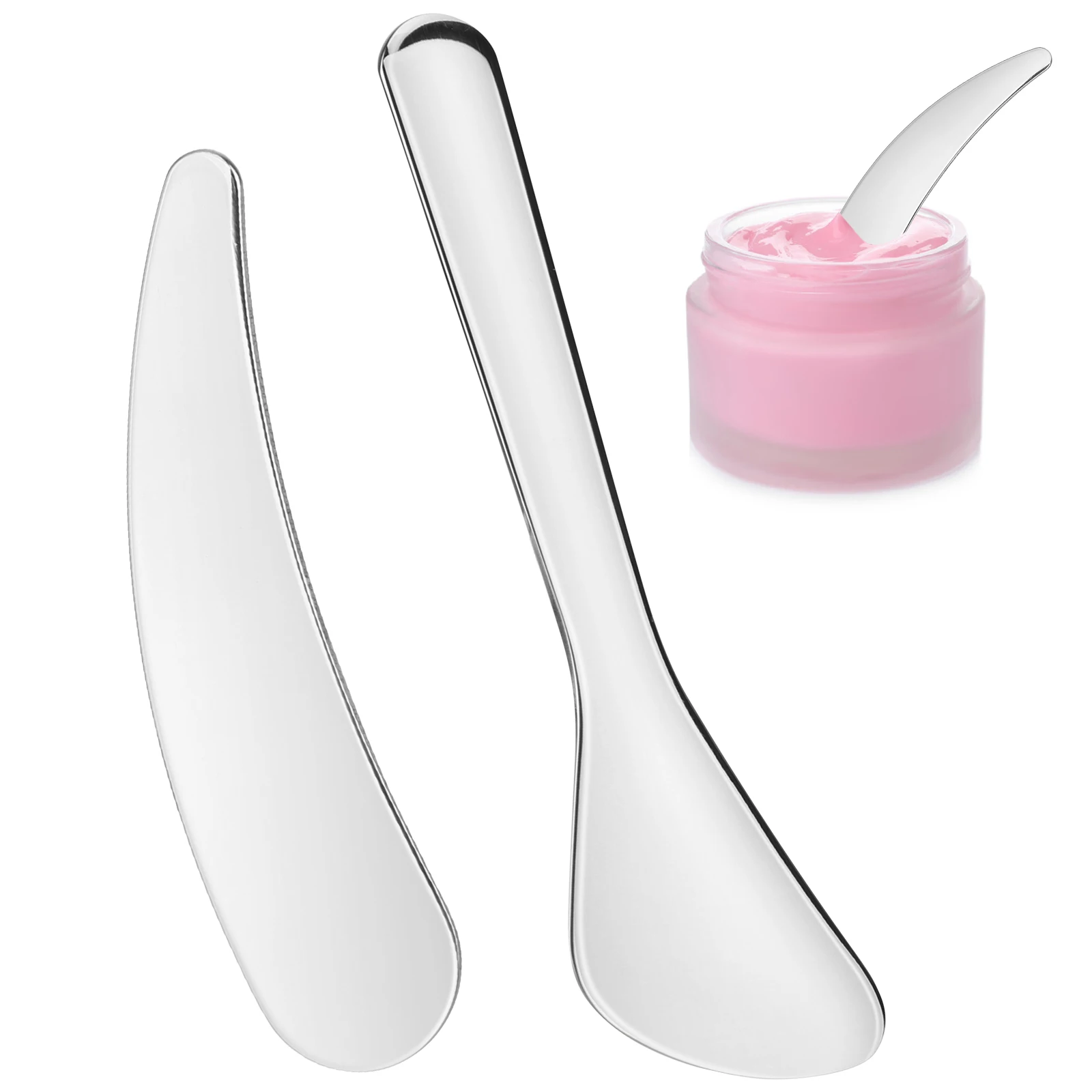 

2pcs Stainless Steel Eye Cream Spatulas Reusable Skincare Tools Compact Size Face Tools Makeup Metal Spoons Beauty Scoop