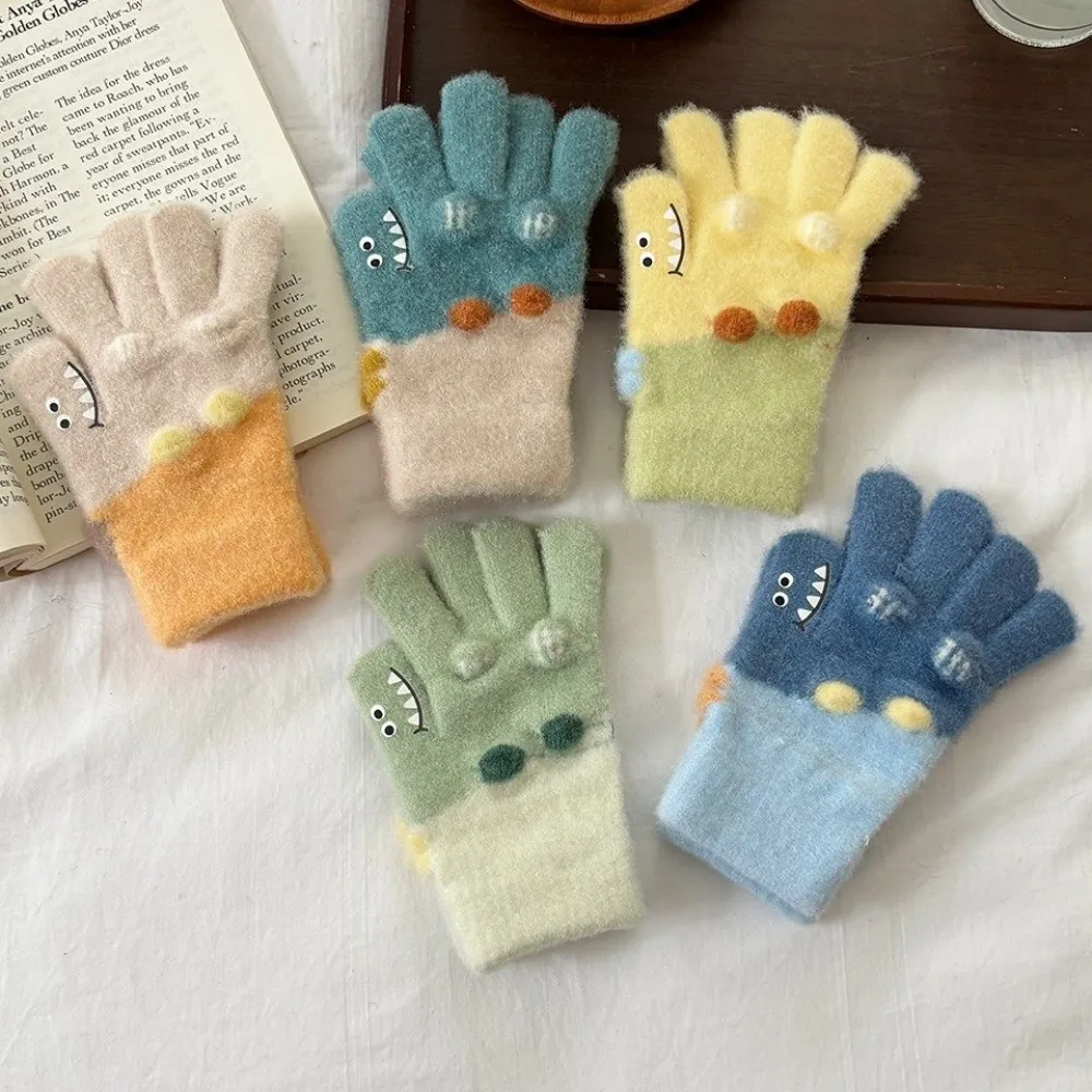 Cartoon-Alligator-bedruckte Kinder-Strickhandschuhe, dick, warm, kältebeständig, Baby-Fäustlinge, weich gestrickt, dehnbar