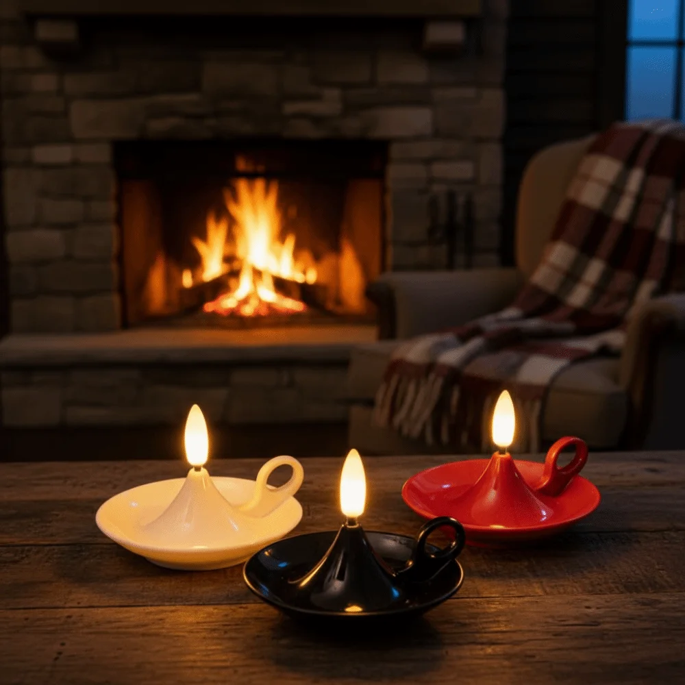 Lámpara de vela electrónica LED de material plástico, fila de lámparas con mango, lámpara de aceite de sésamo retro de estilo antiguo, ambiente festivo