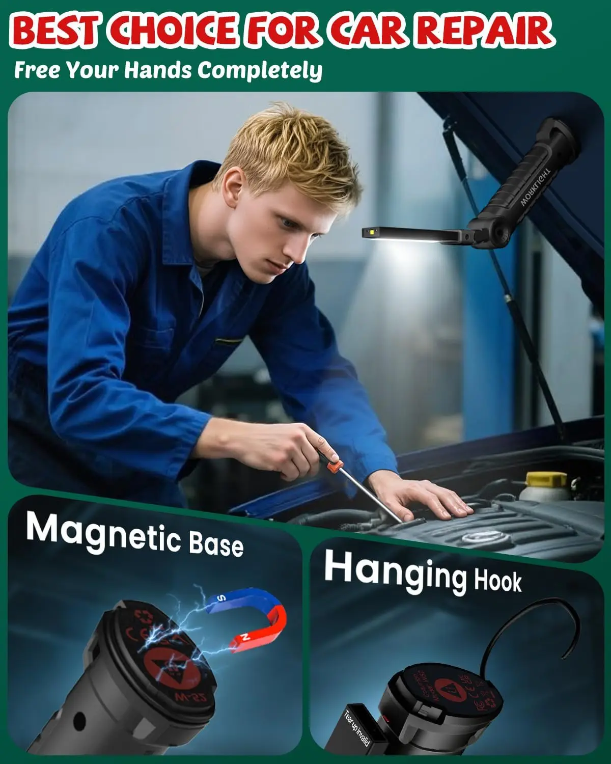 Tool Fathers Day Dad Gifts for Men Him Husband, Rechargeable LED Work Light BBQ Grill with Magnetic Base Hook, 360° Rotate.