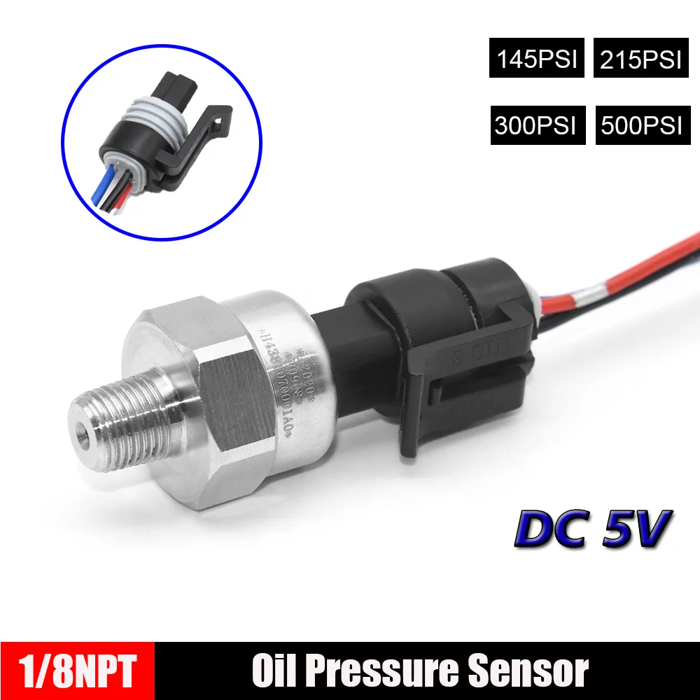 

Индивидуальный преобразователь давления масла 145Psi/215Psi/300Psi/500Psi, датчик передатчика постоянного тока 5 В 1/8NPT для датчика давления газового масла