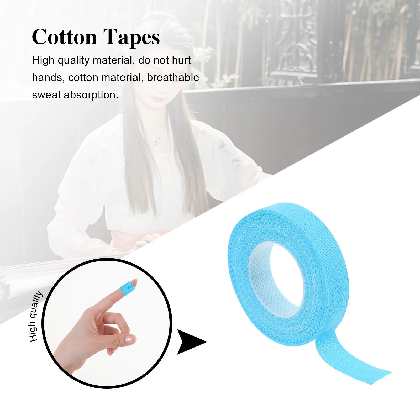 10 Rolls 5m Nail Tape Prism Cotton Tapes Self-adhesive Finger for Guzheng Fingers Protector Breathable Child