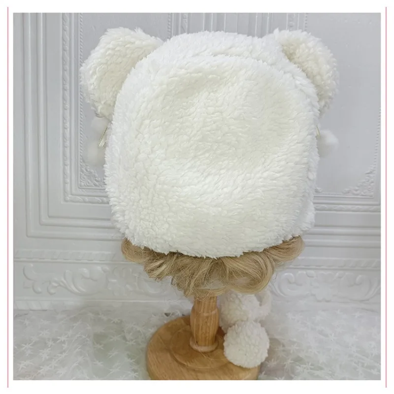 Original Cute Bear Ears Lamb Plush Hat Warm Weaving Japanese Girl Heart Parent Child JK Lolita Student Hat