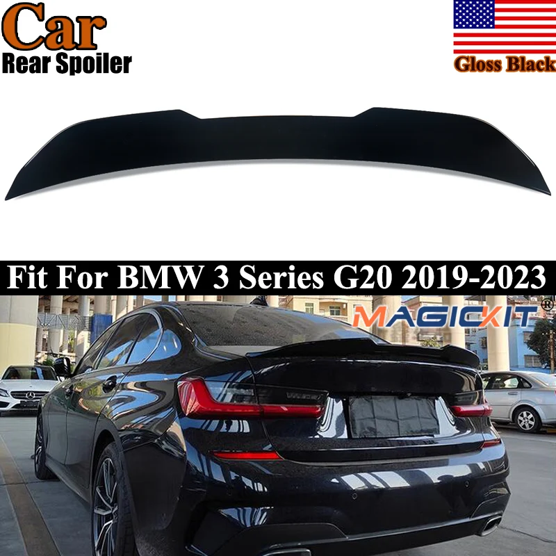 

Magickit PSM Style Rear Trunk Lid Spoiler Glossy Black For 2019-2022 BMW G20 330i M340i G80 M3 Rear Tail Wings