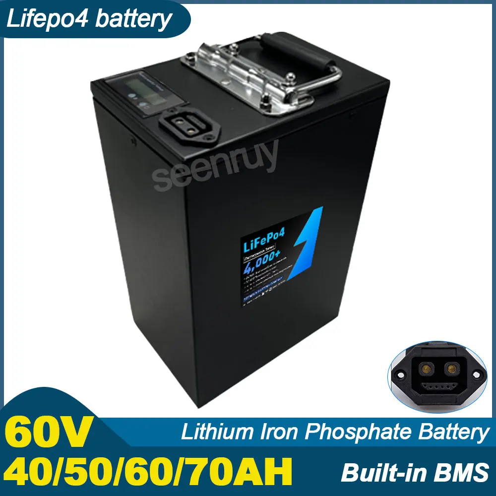 

60V 40AH 50AH 60Ah 70AH Lifepo4 With Charger 2+6 Plug Lithium Iron Phosphate Battery Perfect For Tricycle Motorcycle Scooter