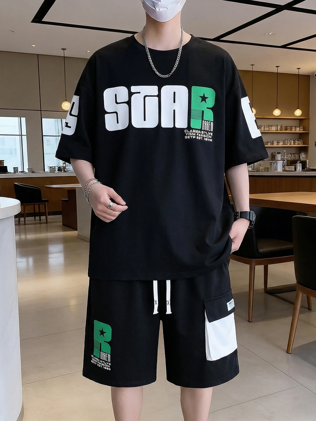 large-size-summer-men's-short-sleeve-t-shirt-casual-sport-set-cool-leisure-two-piece-set-trendy-brand-clothing-combination