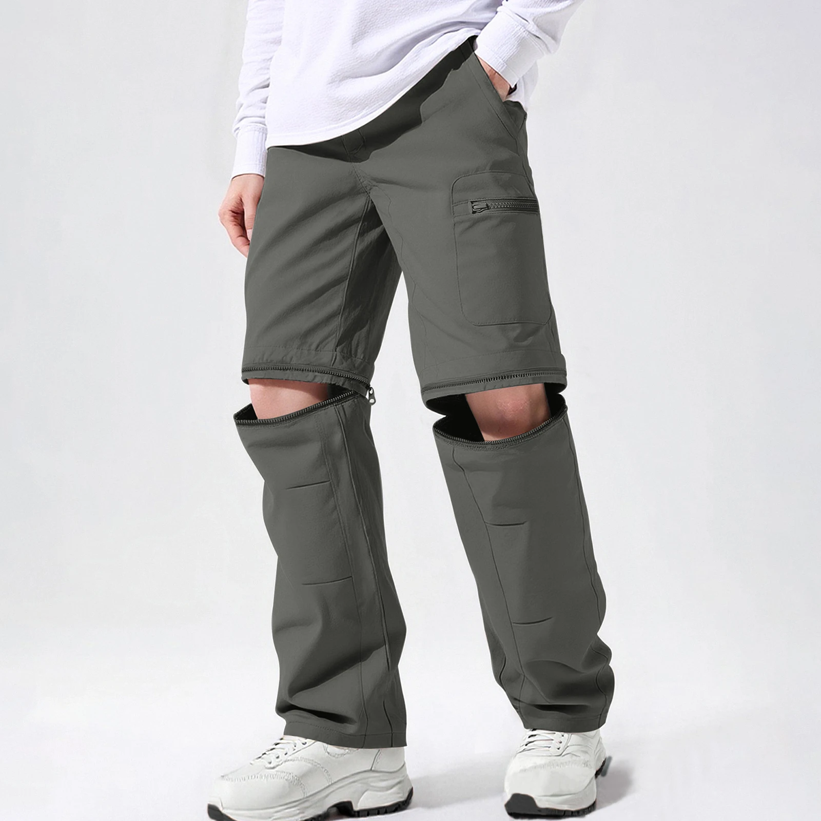 Herren-Zwei-Wege-Langhose, leichte Herren-Wanderhose, modische, lässige, einfarbige Cargohose mit geradem Bein für die Arbeit im Freien