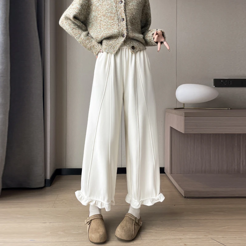 가을 겨울 신상 슬림핏 양가죽 블루머 팬츠 9부 캐주얼 팬츠 만능 코디 스트레이트 레그 팬츠