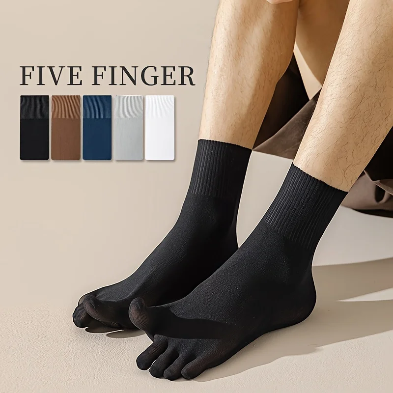 

3Pairs Men's Toe Socks Sweat Absorption Breathable Ultra-Soft Solid Color Five Fingers Sock Comfortable High Quality Middle Sox