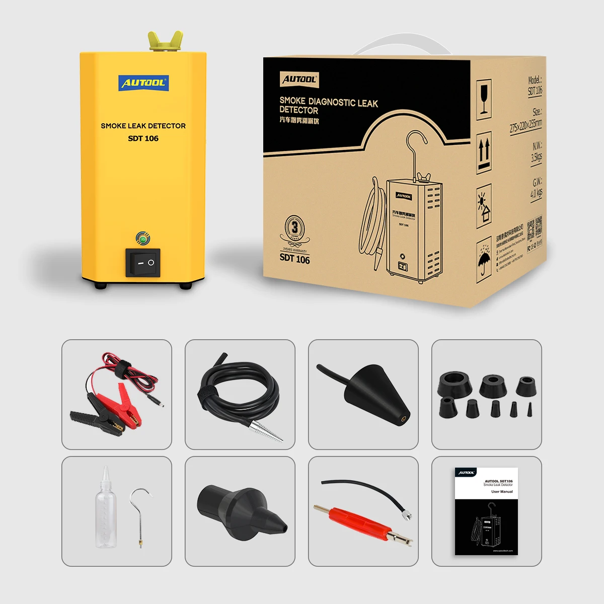 2026 Smoke Leak Detector Tester AUTOOL SDT-106 Auto Smoke Tester for Pipe Systems Smoke Leak Diagnostic Tools for cars