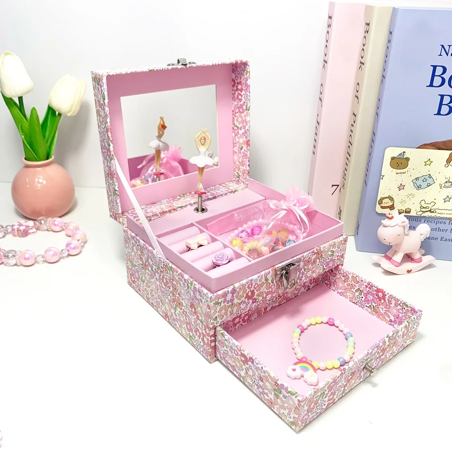 

High-end Jewelry Box Musical Gift Box Large Capacity Ring Necklace Bracelets Earring Gift Packaging Boxes for Christmas S096