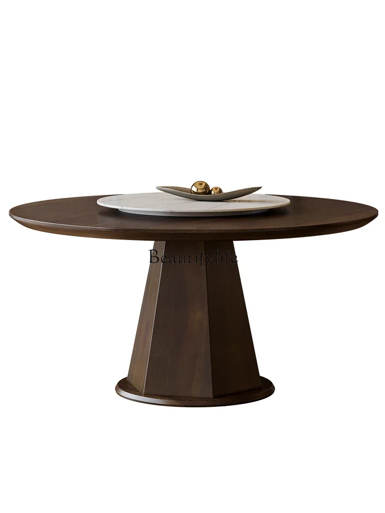 Italian light luxury round dining table round modern simplicity with turntable minimalist high sense