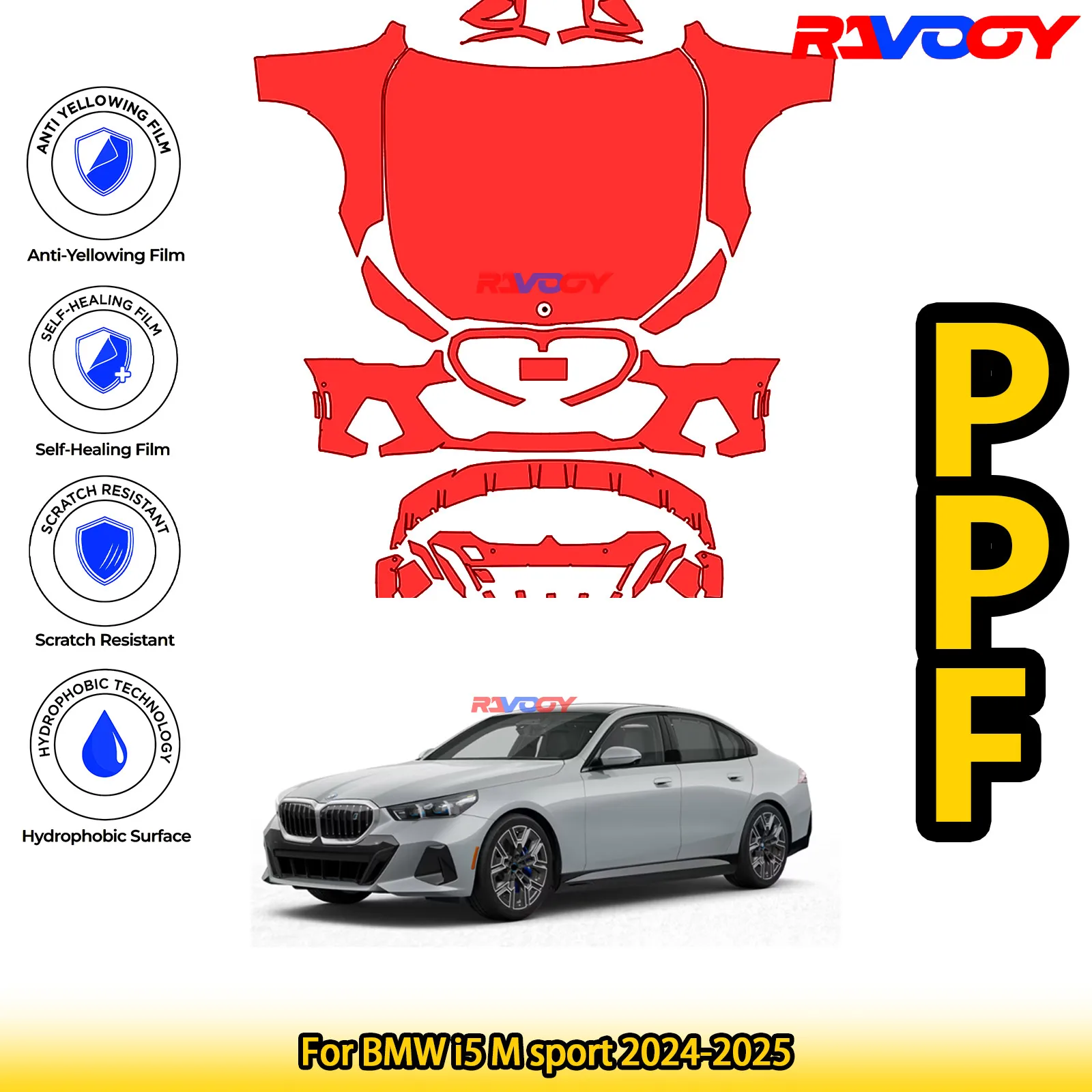 

Для BMW i5 M sport 2024-2025 глянцевая матовая черная предварительно вырезанная передняя защитная пленка PPF для защиты от краски