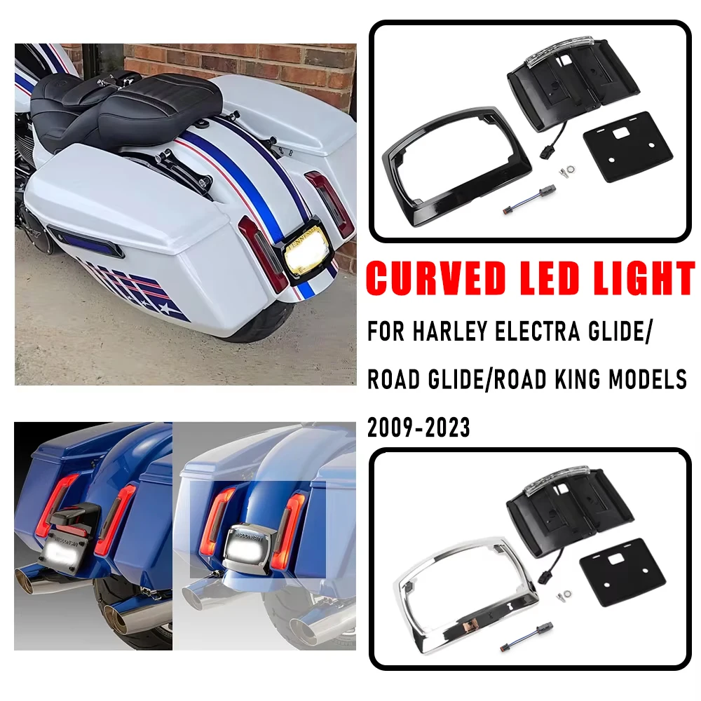 

NEW Motorcycle Curved License Plate Frame Relocation LED Light For Harley Electra Glide/Road Glide/Road King 2009-2023 Two Color