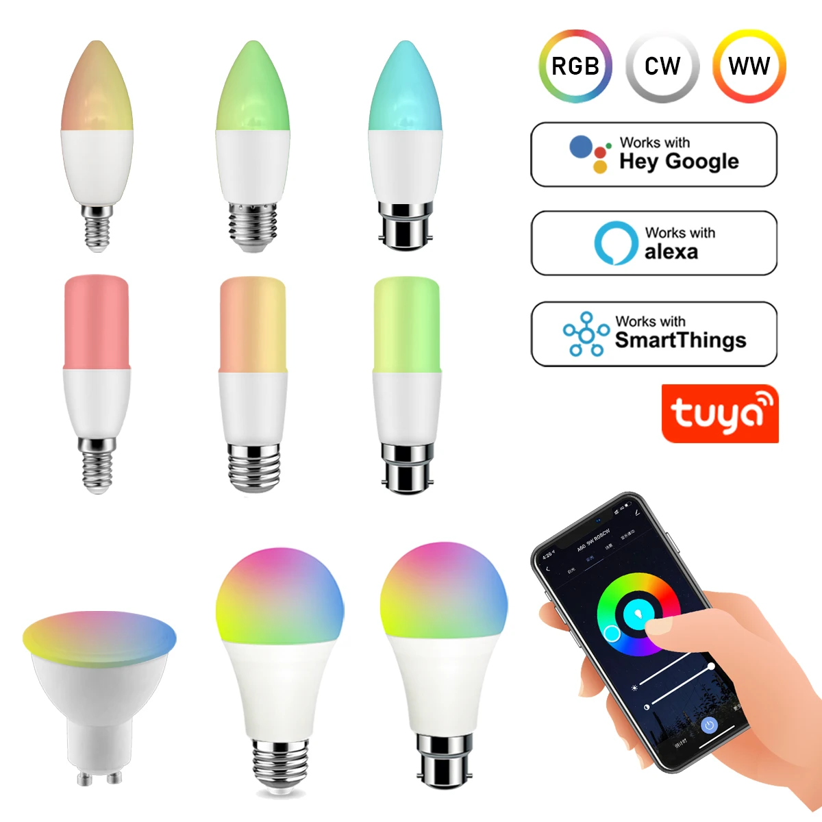 

Tuya RGB Smart Wifi GU10 E27 E14 AC100-240V LED Lights Bulb Life APP Control Led Lamp Works With Yandex Alice Google Home Alexa