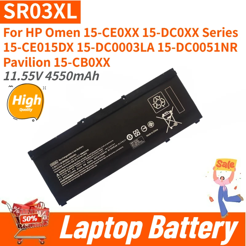 

Replacement Laptop Battery SR03XL 11.55V 4550mAh for HP Omen 15-CE015DX DC0003LA CE0XX DC0XX DC0051NR High Quality Brand New