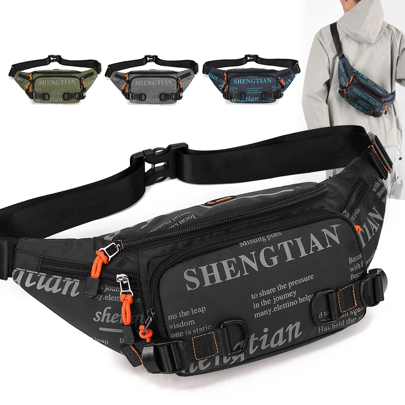 Summer Large Capacity Waterproof Nylon Sports Crossbody Bag for Men Outdoor Casual Mobile Phone Bag Fashionable Leisure Waist...