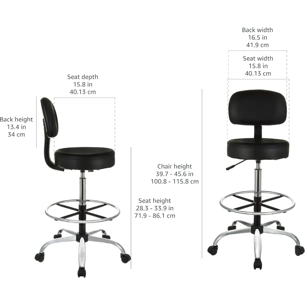 다용도로 사용할 수 있는 발판과 바퀴가 있는 조절 가능한 드래프팅 스툴(블랙)