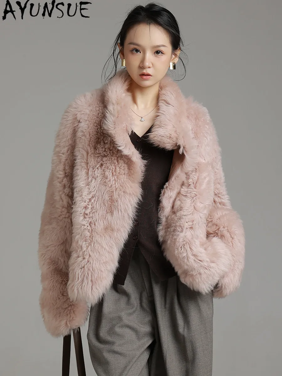 

AYUNSUE Natural Tuscany Sheepskin Fur Coat Winter Clothes Loose Fit Real Leather Jacket Woman Fashion Womens Coats Abrigo Mujer