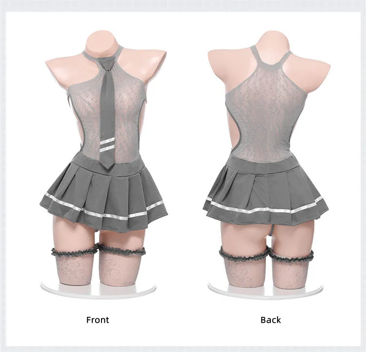 Exotic Costumes Ladies Sexy Underwear Outfit Hollow Out Cosplay JK Tie Uniform Temptation Pleated Skirt Mesh Stockings for Women