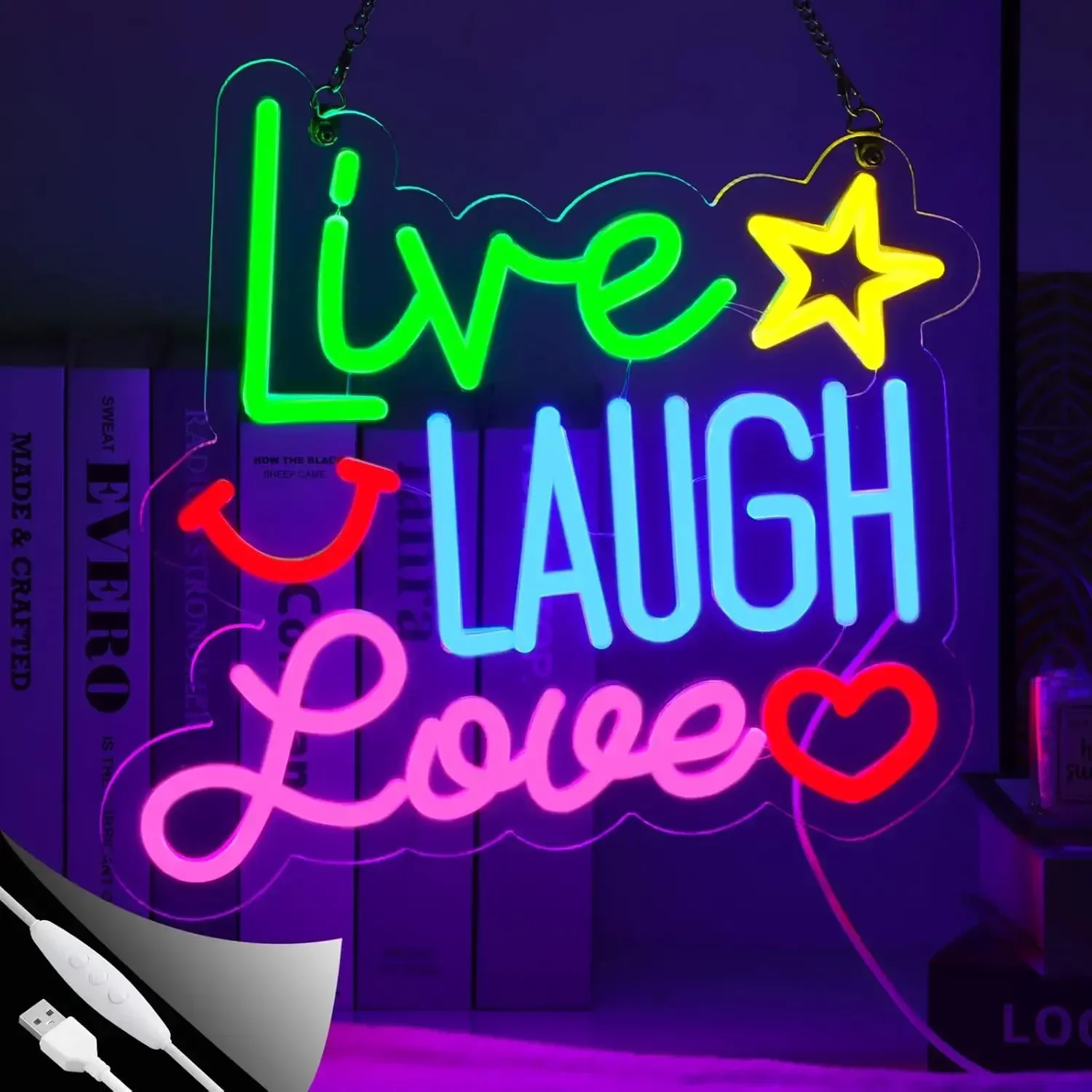 Live Laugh Love Neon Sign LED Wall Art USB Powered Acrylic Glow Inspirational Quote Decor Home Bedroom Living Room Cafe Light