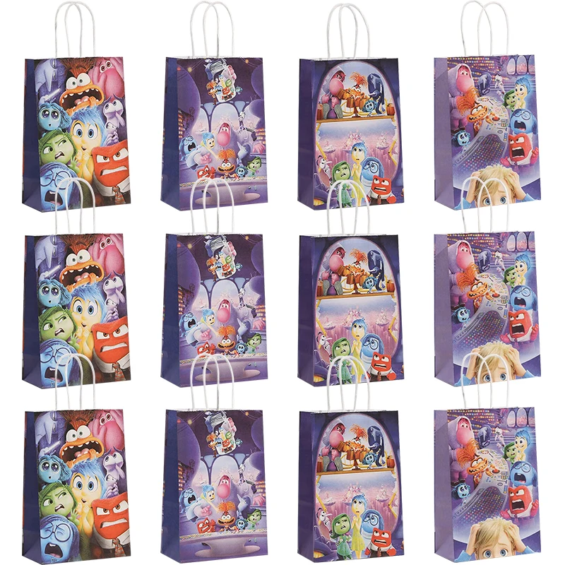 12/24pcs Inside Out 2 Themed Party Gift Bags with Handle Cartoon Candy Treat Bas Baby Shower Kids Birthday Party Favor Bag Decor