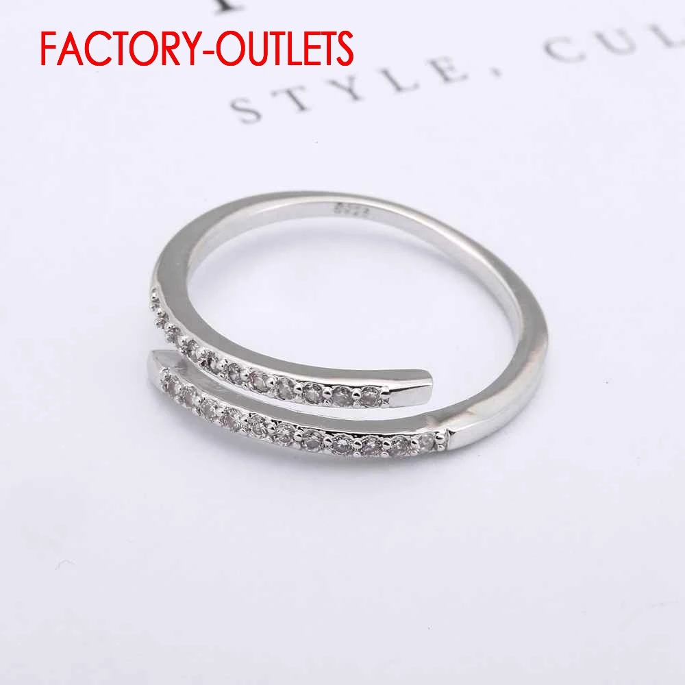 Genuine 925 Sterling Silver Resizable Ring Classic Fashion Jewelry Cubic Zirconia Pave Setting Women Girls Party Anniversary