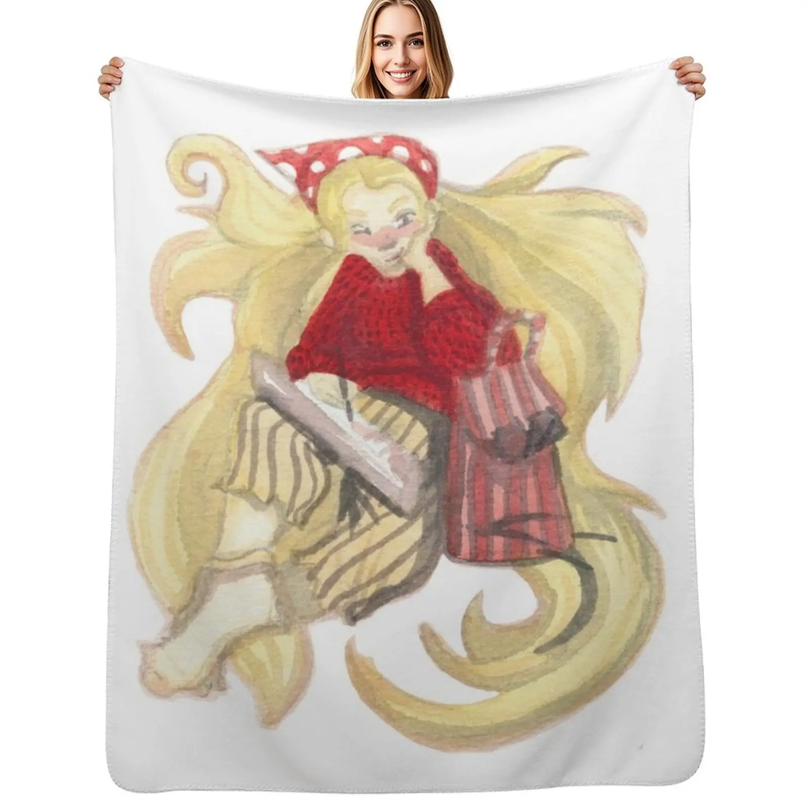 

Rapunzel Girl Doing a Drawing in Watercolour Throw Blanket Versatile Cozy Throw Blanket for All Occasions