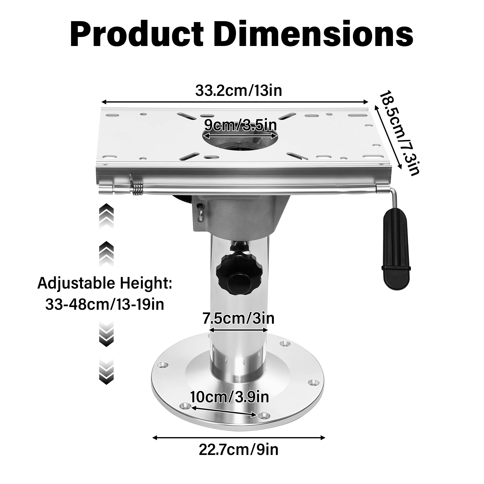 Adjustable Boat Seat Pedestal, Aluminium Alloy 330-480mm Height Lockable Marine Chair Base with Slide, 7-Level Adjustment & Corrosion-Resistant Mounting Bracket for Fishing Boat, Pontoon, Yacht