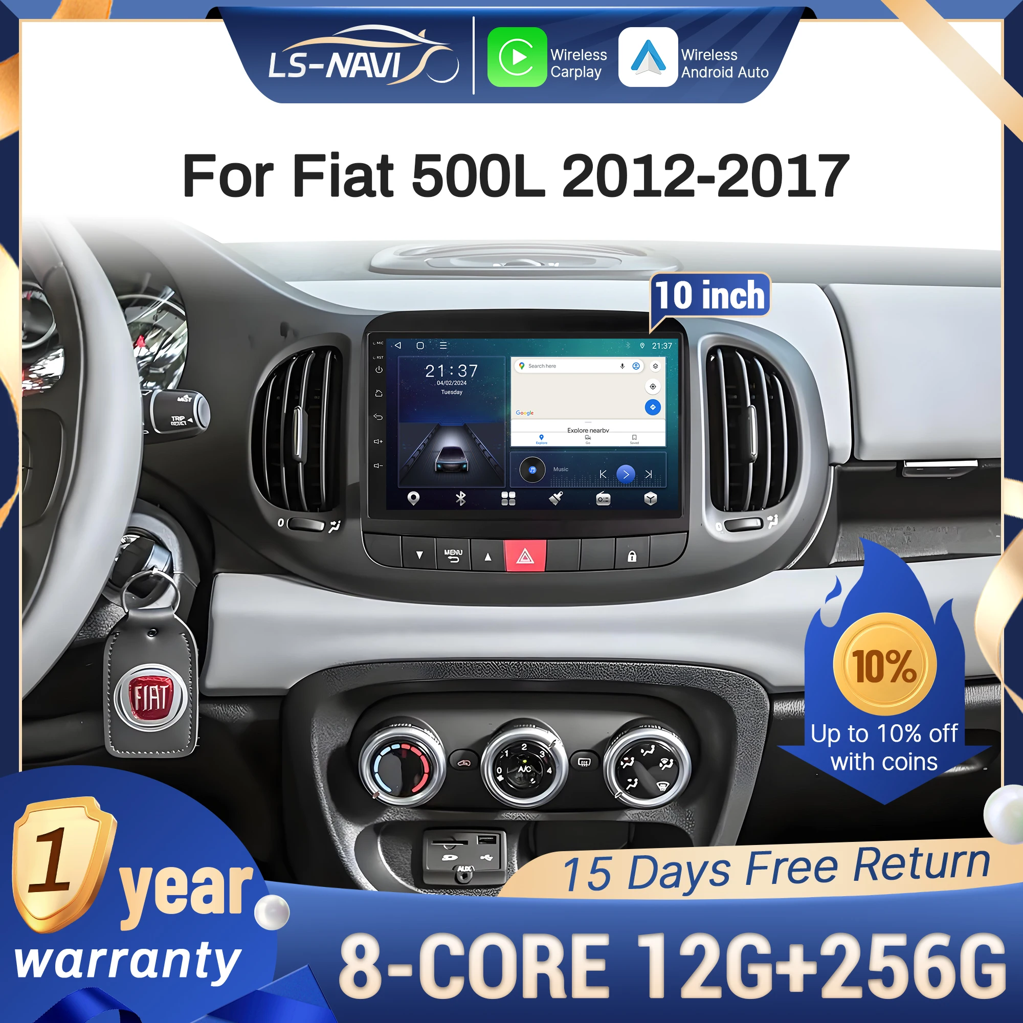 

Android 14 Car Radio For Fiat 500L 2012-2017 Wireless Bluetooth Carplay Multimedia Navigation Touch Head Unit Screen Stereo