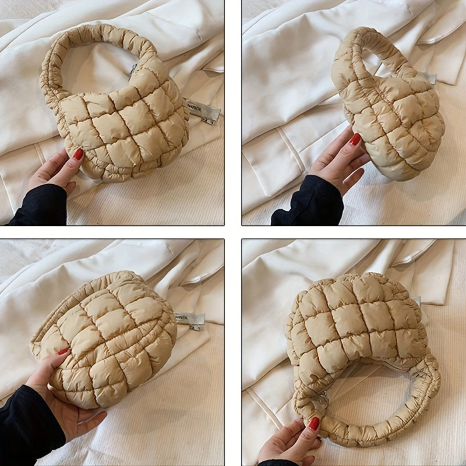 Mini Pleated Quilted Satchel Bag & Solid Color Zipper Cloud Bubble Bag