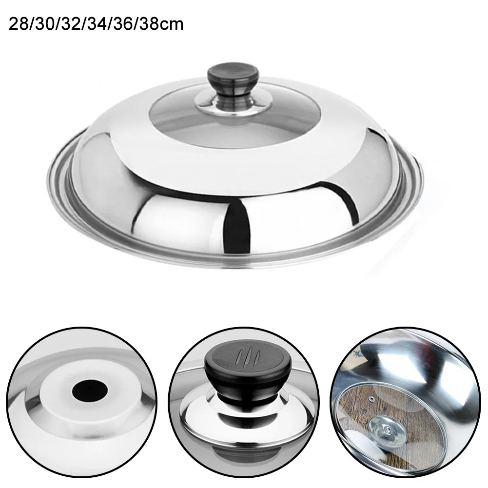 28-38cm Stainless Steel Visible Cooking Wok Pan Lid Pan Cover Visible Replaced Lid For Frying Wok Pot Quality Dome Wok Cover